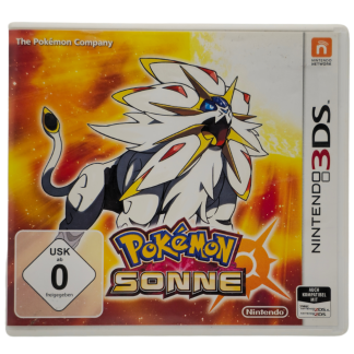 Das Bild zeigt das Videospiel Pokemon Sonne (Sun) in voller Verpackung bzw. Box von vorne. Das Spiel ist in deutscher Sprache